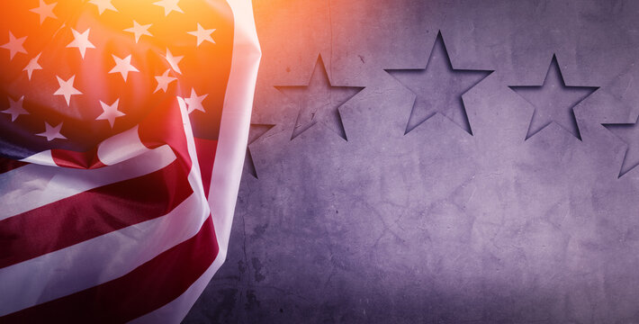 American Flag on the grey background with copy space . Veteran's day concept.