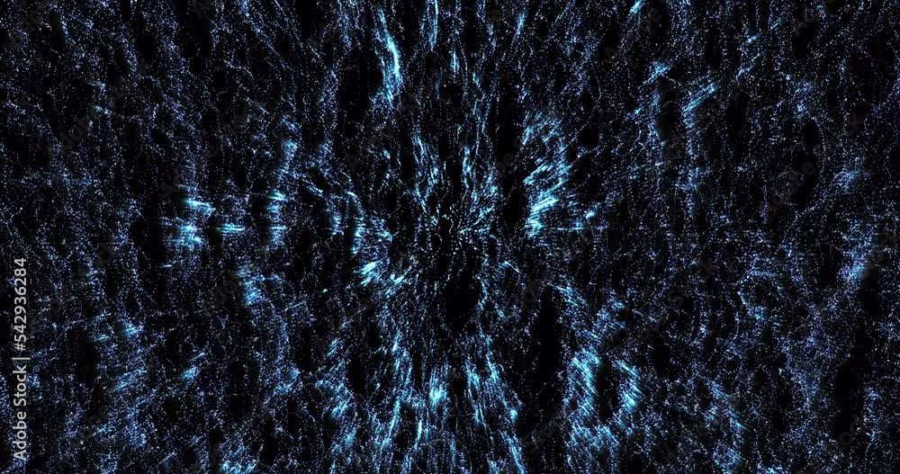 Poster abstract background of blue vertical moving small bright particles in the form of waves of water dro