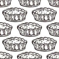 Thanksgiving seamless pattern with hand drawn pumpkin pie. Suitable for packaging, wrappers, fabric design. PNG illustration