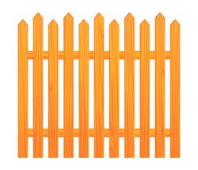 Vector illustration of wooden fence isolated on white background. Brown wooden palisade in cartoon style. Realistic yard barrier.