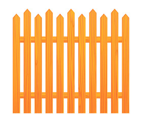 Vector illustration of wooden fence isolated on white background. Brown wooden palisade in cartoon style. Realistic yard barrier.