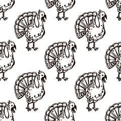 Thanksgiving seamless pattern with hand drawn turkey. Suitable for packaging, wrappers, fabric design. PNG illustration