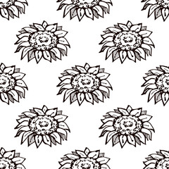 Thanksgiving seamless pattern with hand drawn sunflower. Suitable for packaging, wrappers, fabric design. PNG illustration