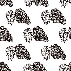 Thanksgiving seamless pattern with hand drawn bunch of grapes. Suitable for packaging, wrappers, fabric design. PNG illustration