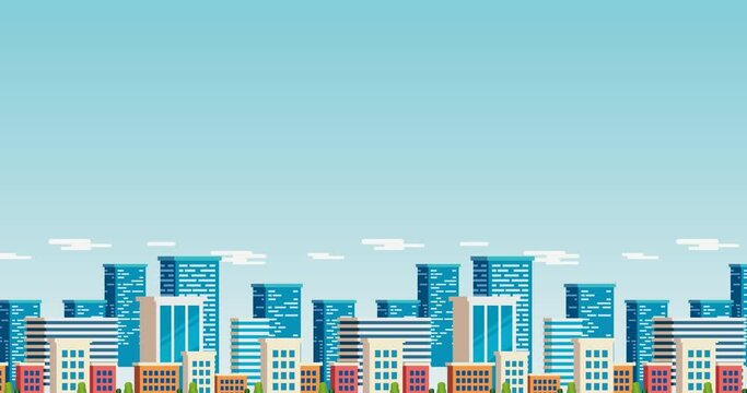 cute small urban city building background animation under screen display
