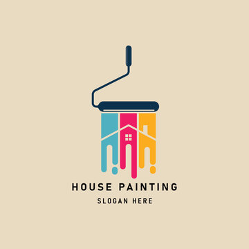 House Painting Vintage Logo With Brush Roller Vector Illustration Design