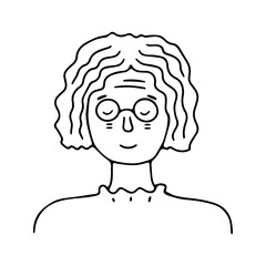 Doodle old woman portrait. Trendy hand drawn icon
