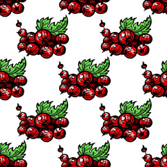 Seamless pattern with hand drawn red ribes. Suitable for packaging, wrappers, surface and fabric design. PNG illustration