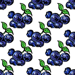 Seamless pattern with colored hand drawn blueberry. Suitable for packaging, wrappers, surface and fabric design. PNG illustration