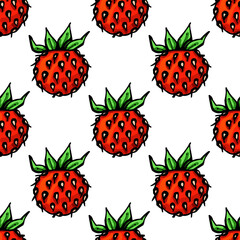 Seamless pattern with colored hand drawn wild strawberry. Suitable for packaging, wrappers, surface and fabric design. PNG illustration