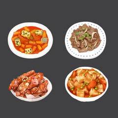 Set of Traditional Korean Food Watercolor Vector Illustration.