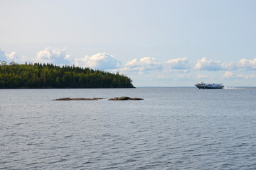 Hydrofoil ship during the transportation of tourists on the island of Valaam. Travel and vacation concept © Aritel