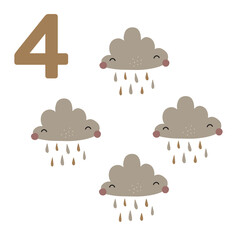 Obraz premium A card with a number for preschool education on an autumn theme that can be printed. English math for kids 1 to 10. Boho style cards.