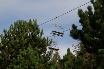Télésièges et sapins. Auvergne, France 