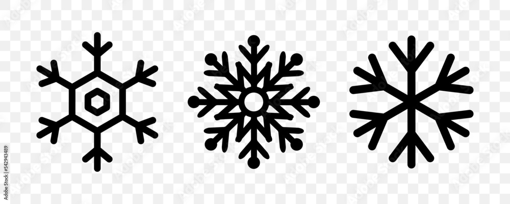 Poster snow. snowflakes icons. black snowflakes, isolated on transparent background. snowflake - vector ico