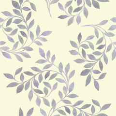 Seamless botanical pattern. Leaves watercolor ornament for design, wallpaper, wrapping paper.