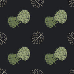 Monstera tropical leaves seamless pattern