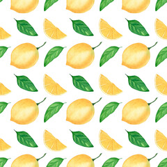 Watercolor seamless pattern with lemons. Botanical illustration. An excellent solution for the design of gift wrapping and textile interior items.