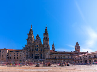 Long exposure of pilgrims in Obradoiro plaza