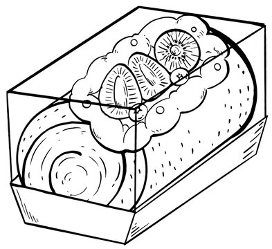 recommend clip art: cute doodle hand-drawn line art  with no background of   rolled cake in package box