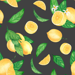 Watercolor seamless pattern with lemons. Botanical illustration. An excellent solution for the design of gift wrapping and textile interior items.