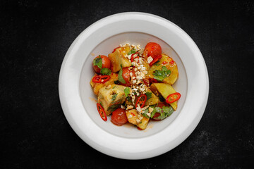 Marinated eggplants with tomatoes, nuts and spices