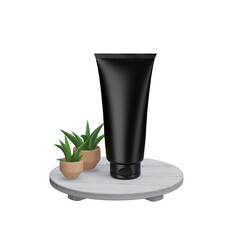 Black cream tube icon with on round wooden podium stage cutout