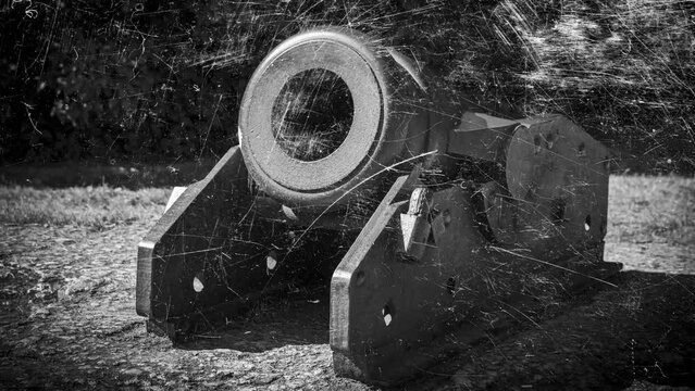 old vintage cannon with flashing white scratches