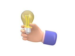 Hand holding light bulb idea generation concept isolated 3d icon cutout