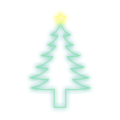 Fototapeta premium Glowing Christmas tree with transparent background of neon signboard lights
