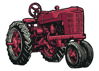 Vintage farm tractor - hand drawn illustration 