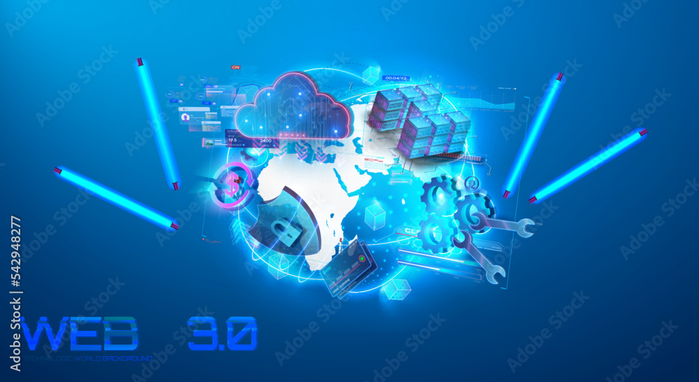 Fototapete web 3 0 word concept futuristic background. internet that has become prevalent with blockchain techn