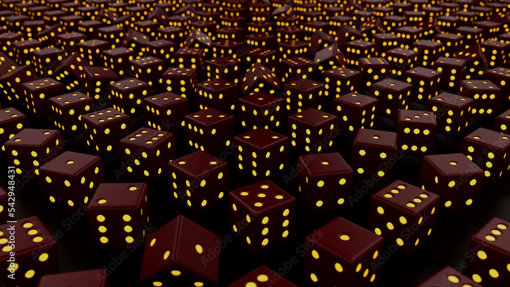 Aufkleber many red and yellow gaming dices background - abstract 3d rendering