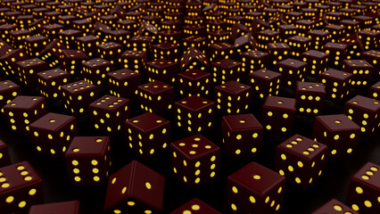 Obraz premium Many red and yellow gaming dices background - abstract 3D rendering