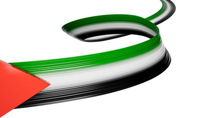 Abstract Palestine flag color White and green waving Palestine ribbon flag on red background 3d illustration
