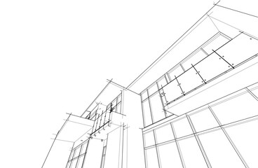 3d sketch of modern house architectural drawing