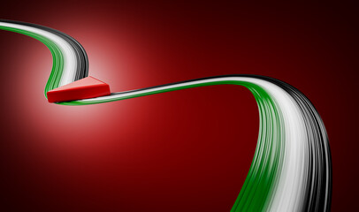 Abstract Palestine flag color White and green waving Palestine ribbon flag on red background 3d illustration