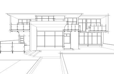 3d sketch of modern house architectural drawing