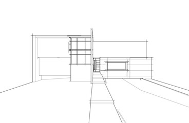 3d sketch of modern house architectural drawing