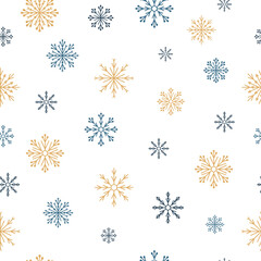 Abstract seamless pattern with snowflakes. Repetitive background with snowflakes, snowfall. Winter holiday theme.