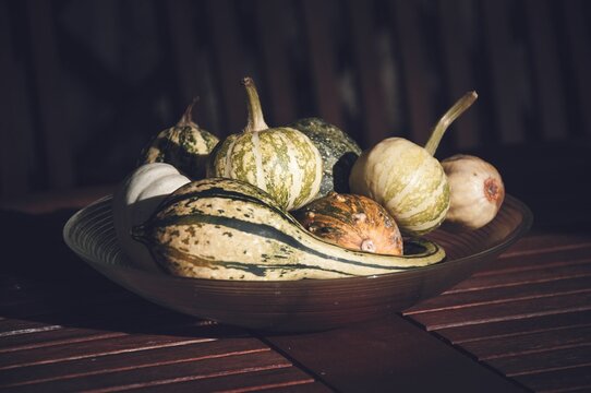 Diffrent Types Of Pumpkin On Bowl