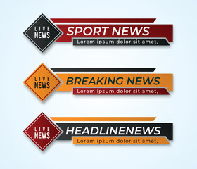 tv news bar. bar newspaper. bar social media. Television broadcast media title banner.