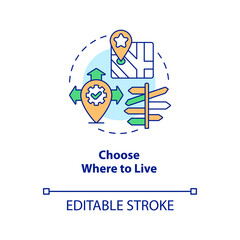 Choose where to live concept icon. Mobility opportunity. Remote workplace advantage abstract idea thin line illustration. Isolated outline drawing. Editable stroke. Arial, Myriad Pro-Bold fonts used