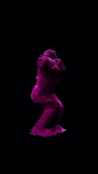 3D animation - Loop animation of pink furry character dancing on dark background. Slow motion at half speed. Original 4K version in ProRes 4444 codec with direct transparency alpha channel.