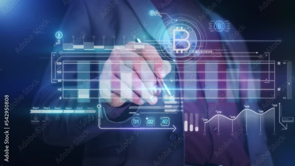 Poster entrepreneur works with bitcoin dataset using a virtual panel.