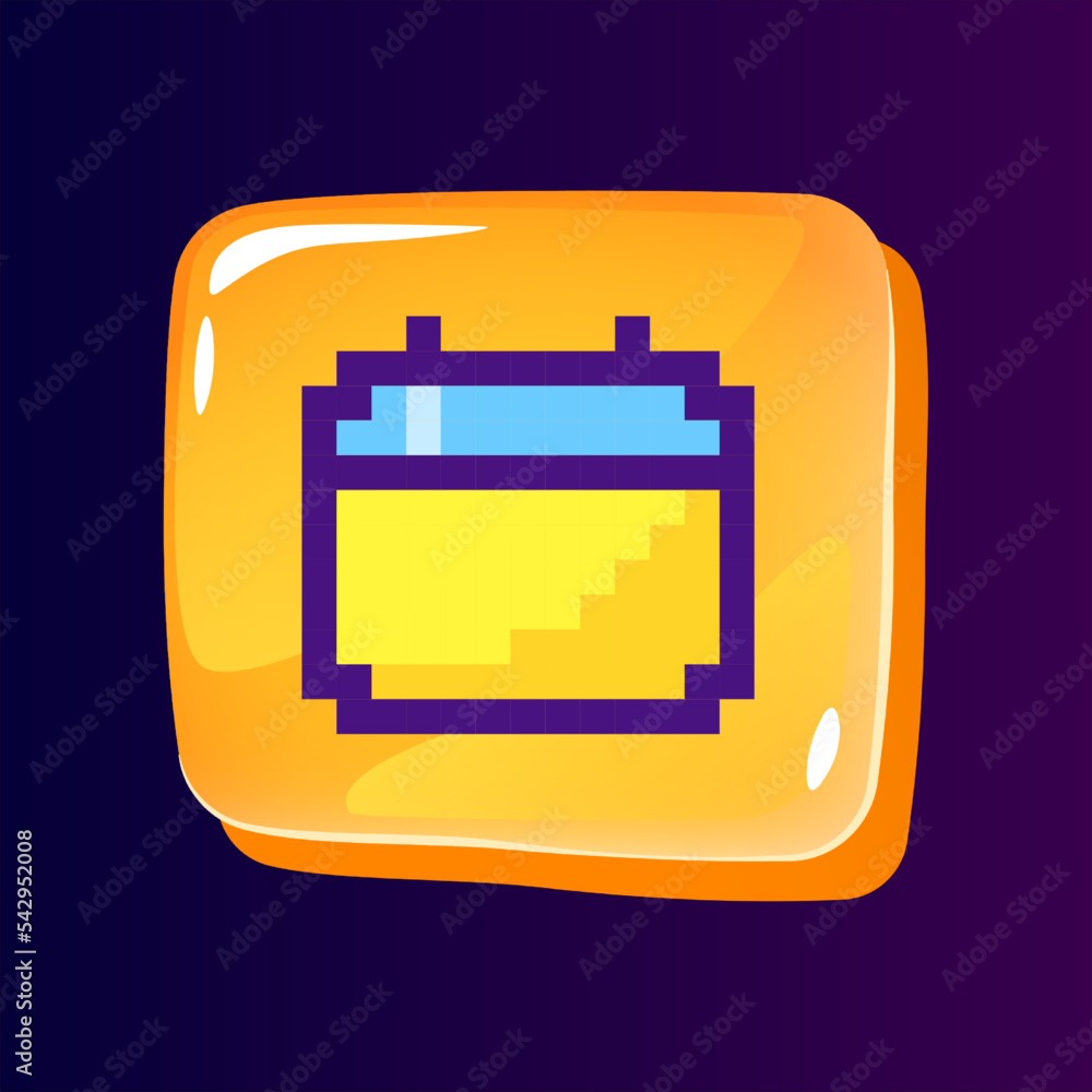 Poster calendar glossy ui button with pixelated color icon. time management. business organizer. editable 8