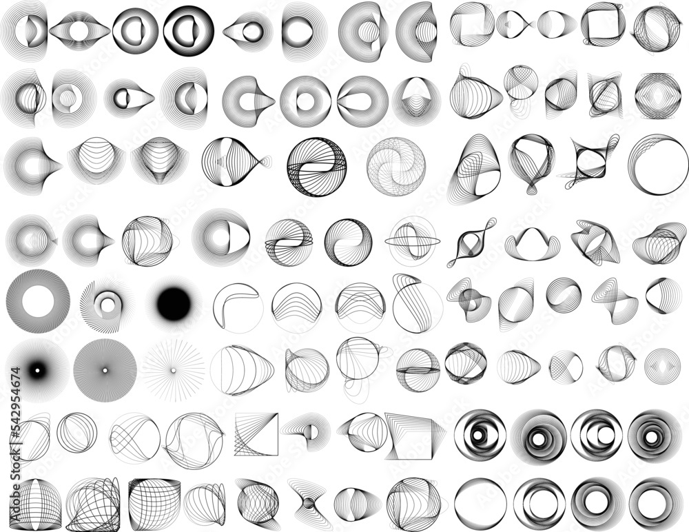 Poster big set of lines in circle form . spiral vector illustration .big collection of round logos . . abst