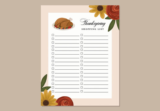 Thanksgiving Shopping List Template Design