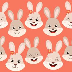 New Year 2023. Pattern with funny rabbit. Colorful vector illustration for holiday cards, wrapping paper, decoration, fabric.