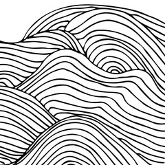 Simple minimalist wave pattern. Hand drawn graphic line art. Modern abstract  landscape. Monochrome black and white curly doodles